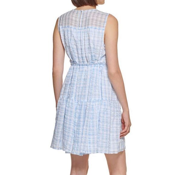 Calvin Klein Women’s Light Blue Gingham Summer Shift Dress Size 6 - Picture 2 of 11